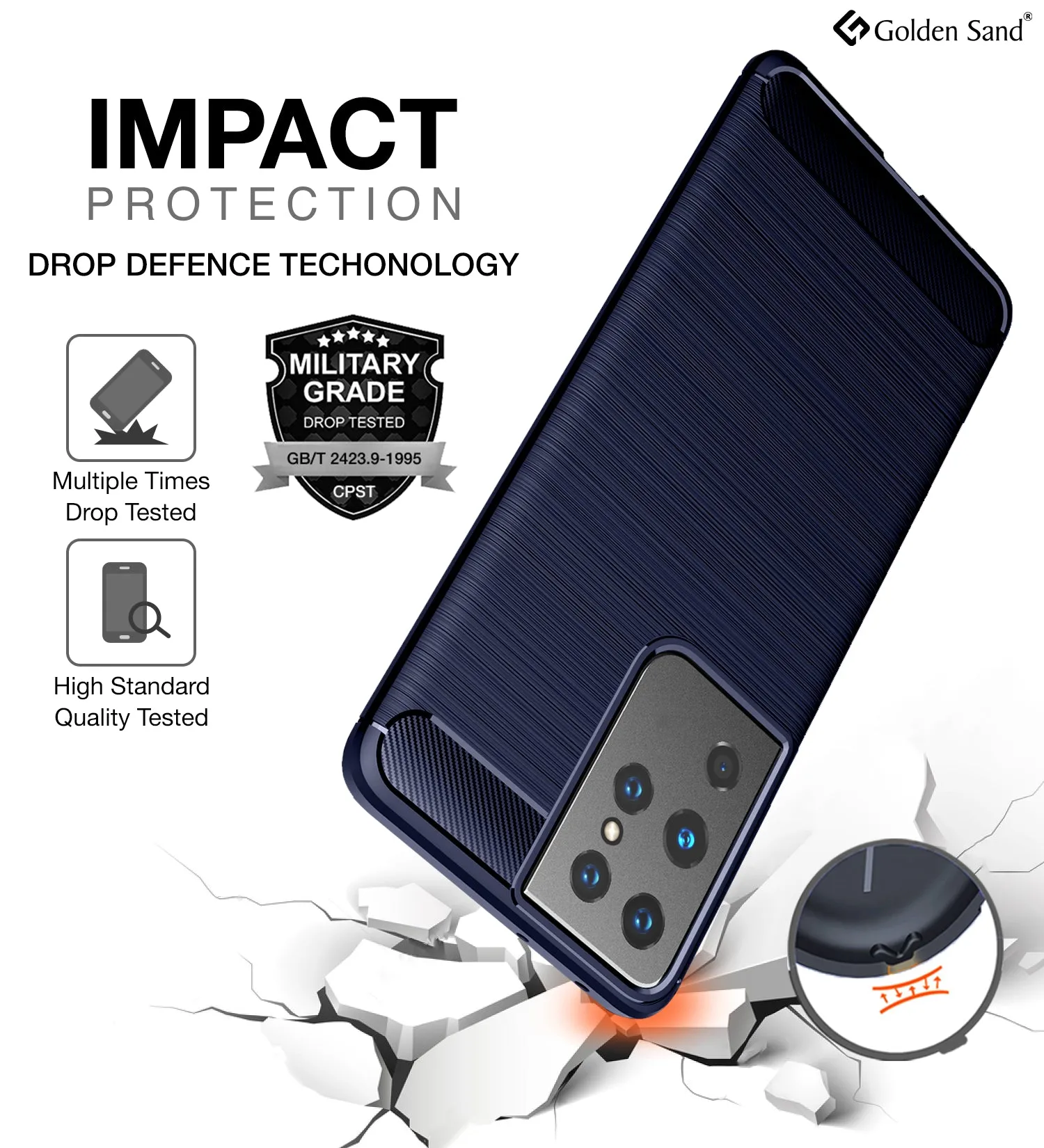Carbon Fibre Series Shockproof Armor Back Cover for Samsung Galaxy S21 Ultra, 6.8 inch, Blue
