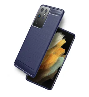 Carbon Fibre Series Shockproof Armor Back Cover for Samsung Galaxy S21 Ultra, 6.8 inch, Blue