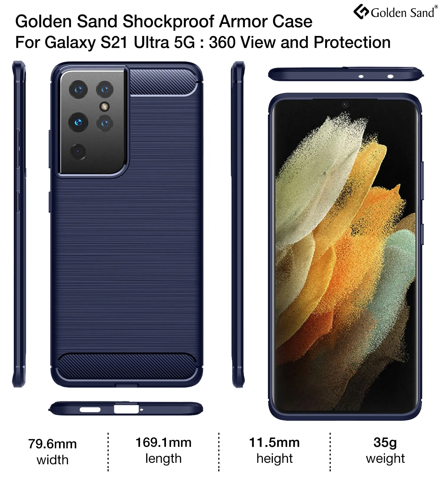 Carbon Fibre Series Shockproof Armor Back Cover for Samsung Galaxy S21 Ultra, 6.8 inch, Blue