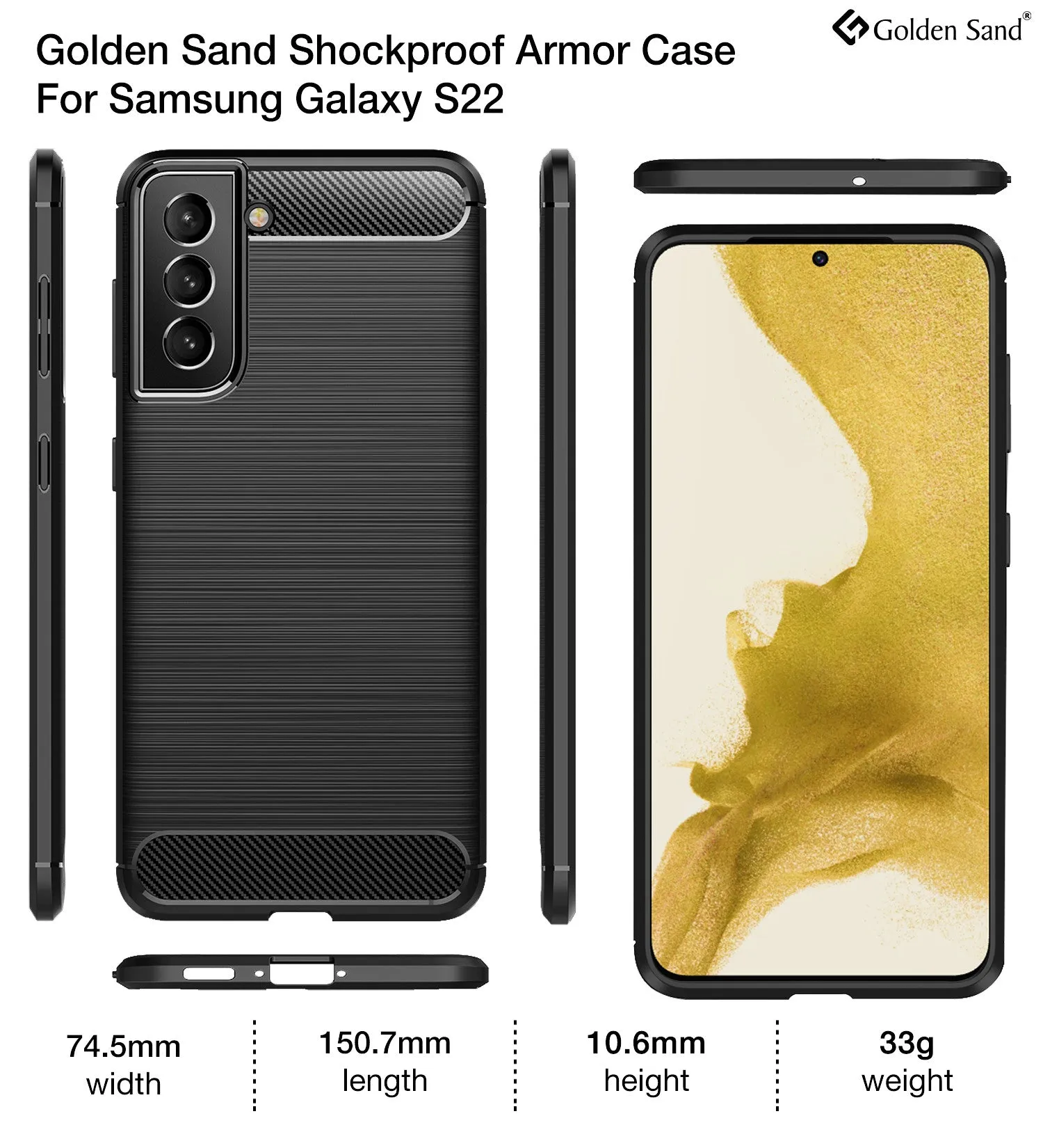 Carbon Fibre Series Shockproof Armor Back Cover for Samsung Galaxy S22 5G, 6.1 inch, Black