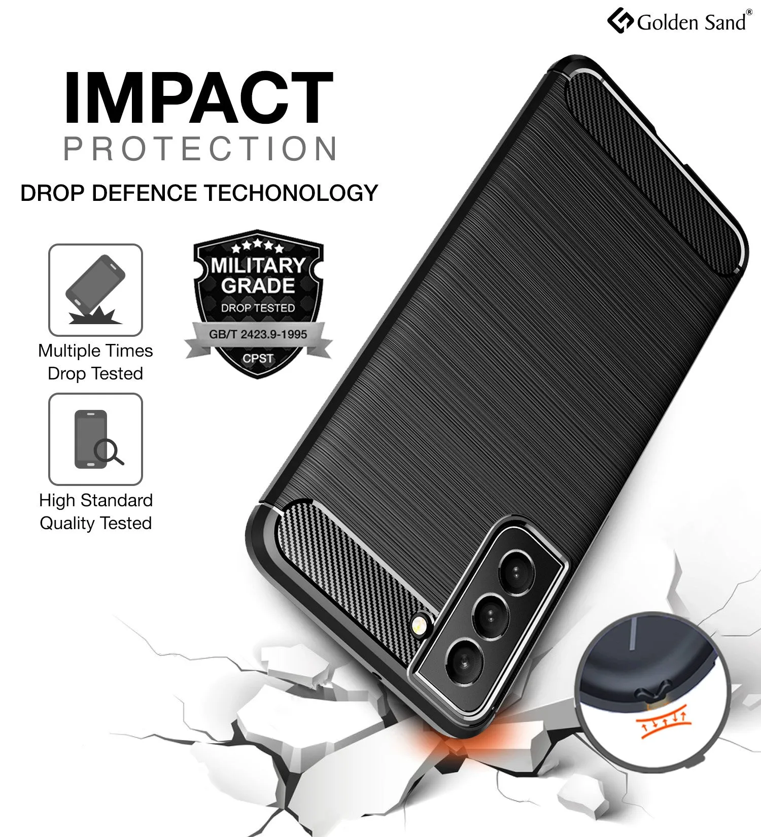 Carbon Fibre Series Shockproof Armor Back Cover for Samsung Galaxy S22 5G, 6.1 inch, Black