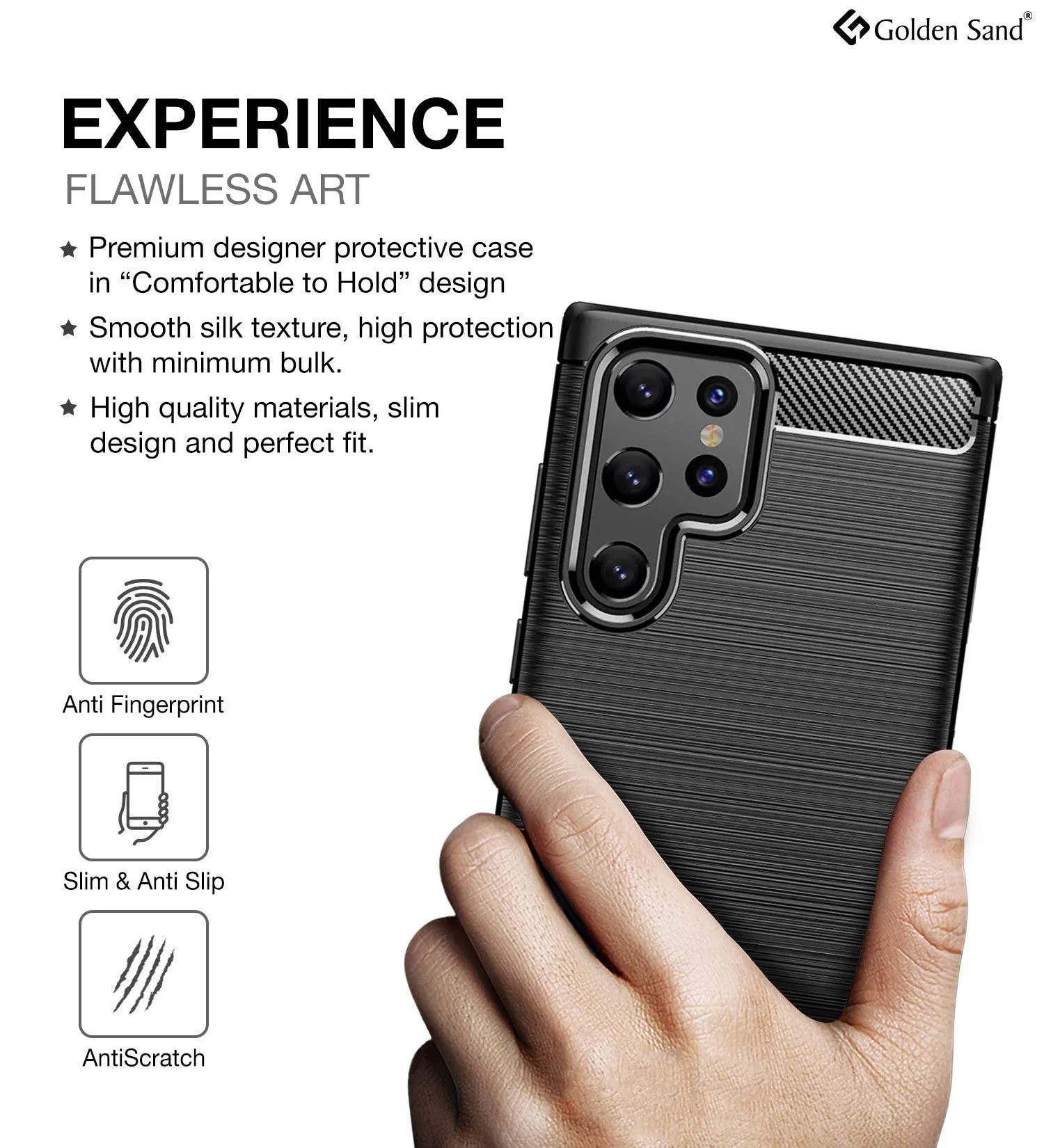 Carbon Fibre Series Shockproof Armor Back Cover for Samsung Galaxy S22 Ultra 5G, 6.8 inch, Black