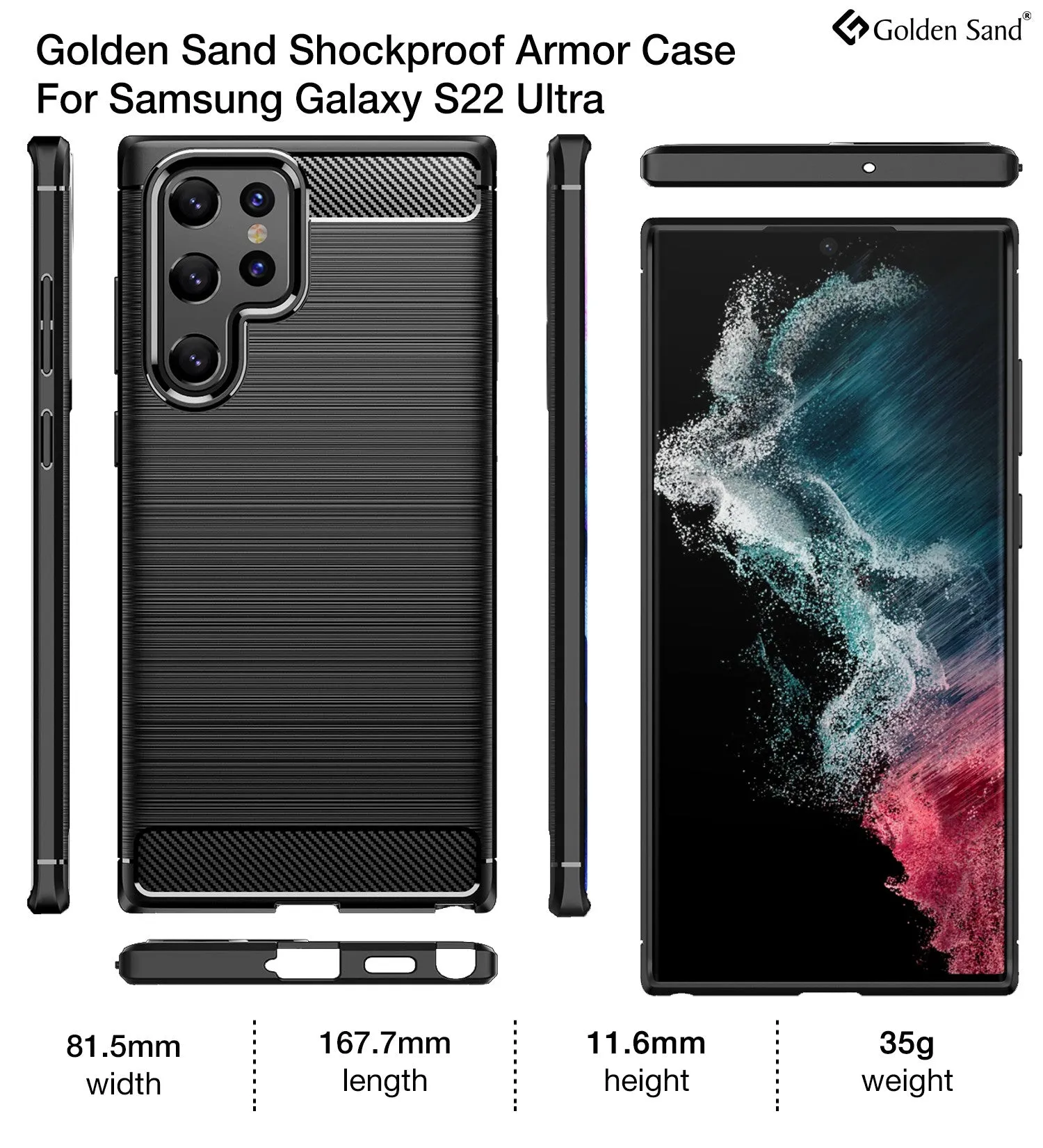 Carbon Fibre Series Shockproof Armor Back Cover for Samsung Galaxy S22 Ultra 5G, 6.8 inch, Black