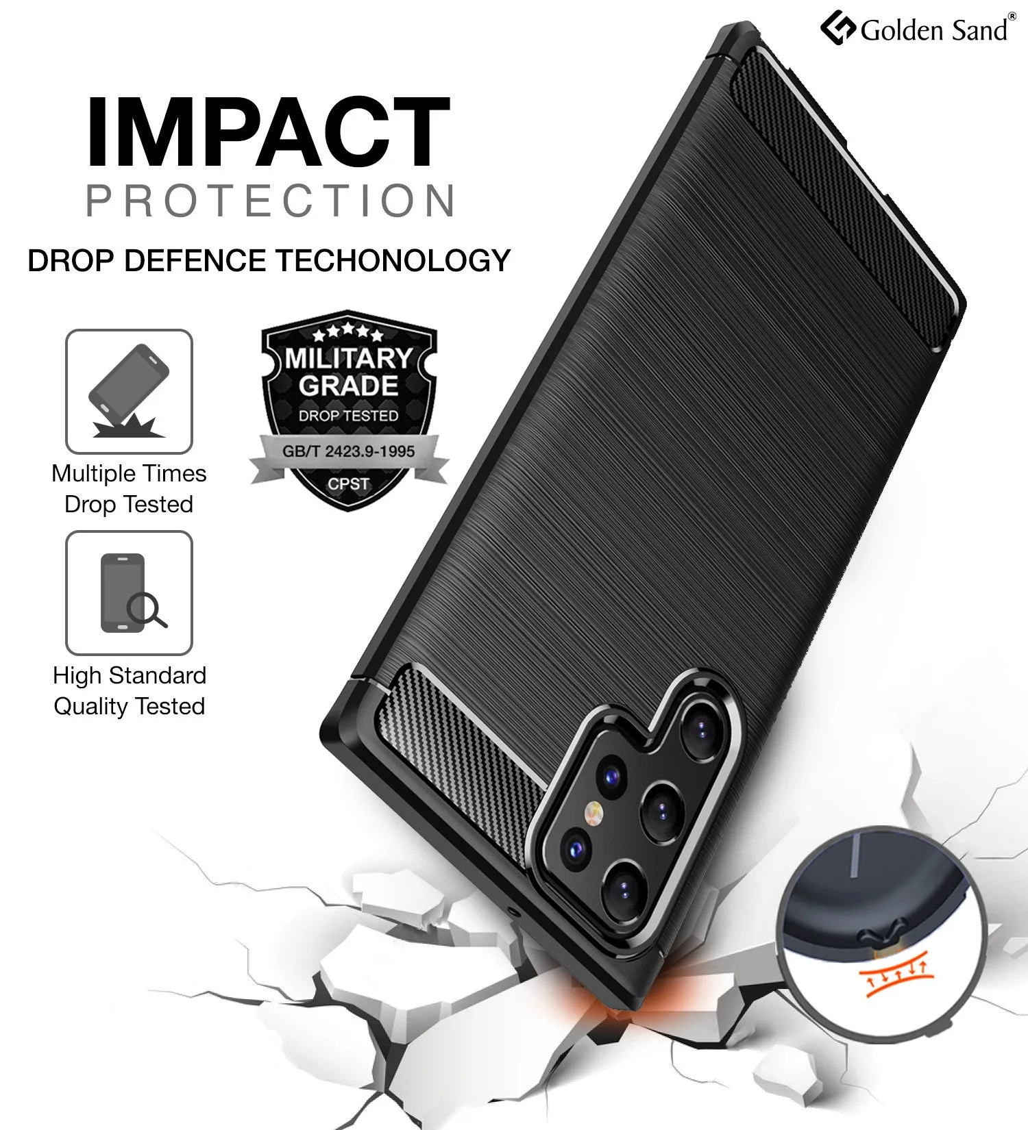 Carbon Fibre Series Shockproof Armor Back Cover for Samsung Galaxy S22 Ultra 5G, 6.8 inch, Black