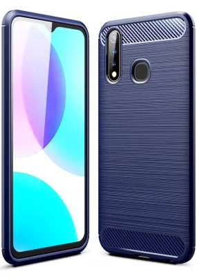 Carbon Fibre Series Shockproof Armor Back Cover for Vivo U20, Vivo Y19 6.53 inch, Blue