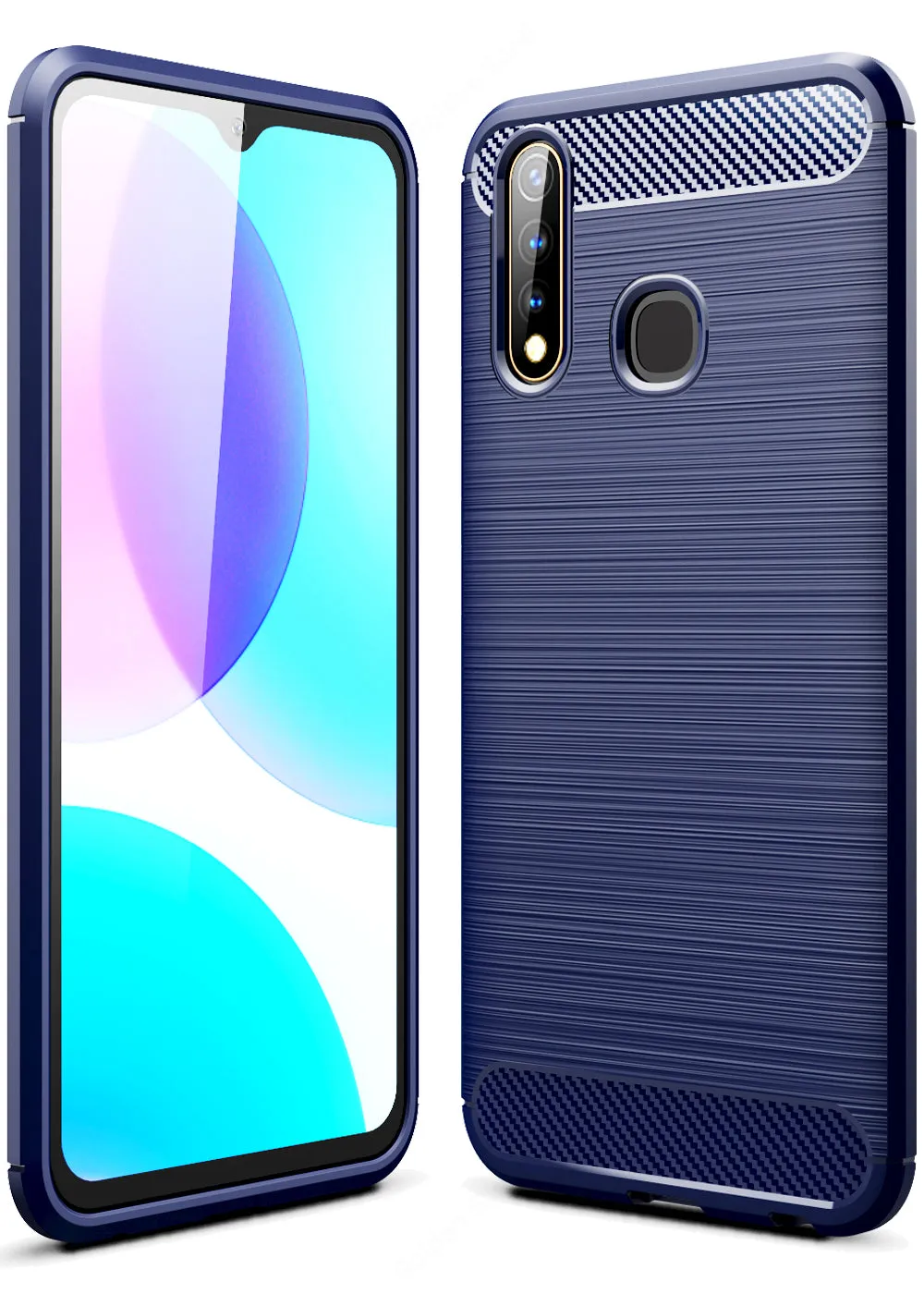 Carbon Fibre Series Shockproof Armor Back Cover for Vivo U20, Vivo Y19 6.53 inch, Blue