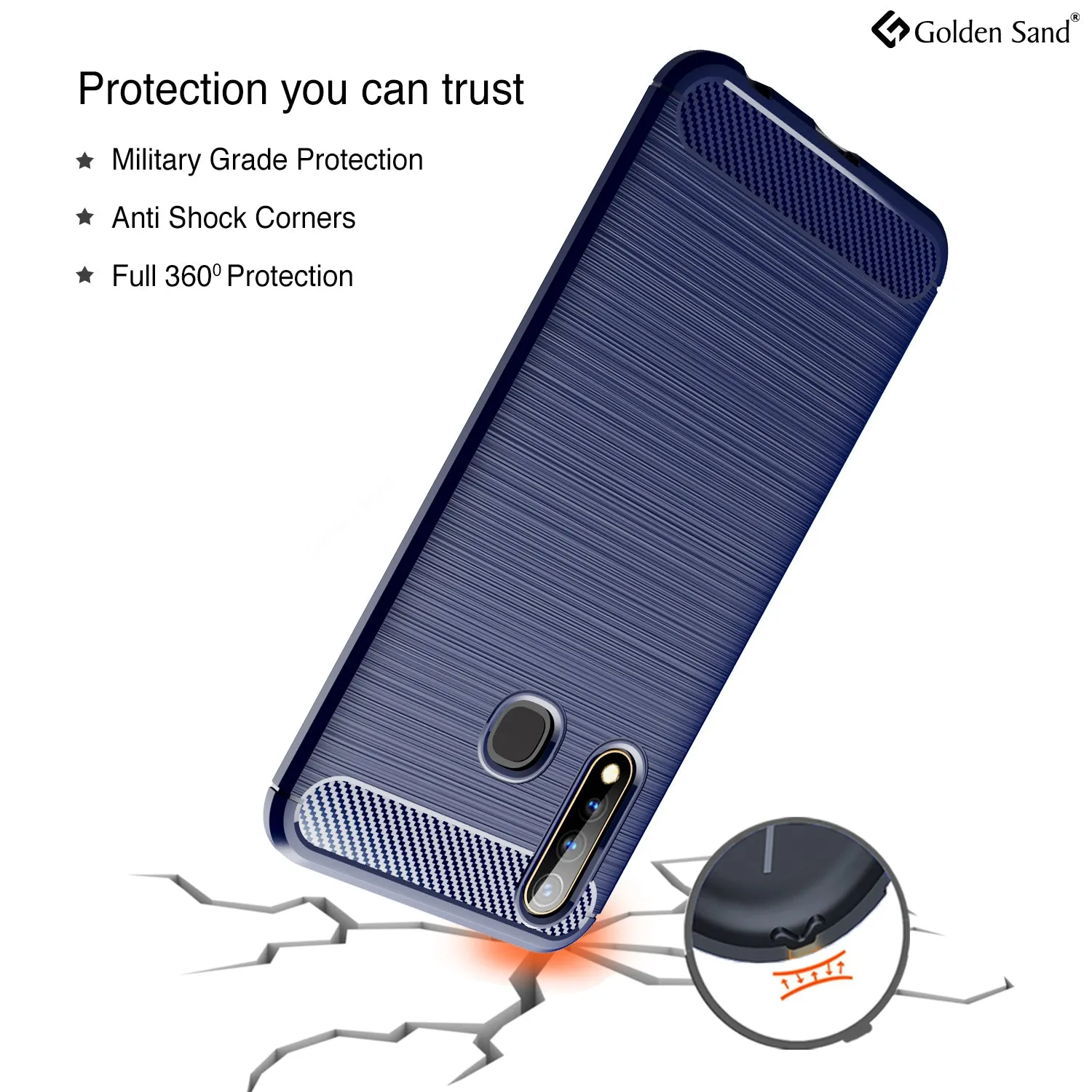 Carbon Fibre Series Shockproof Armor Back Cover for Vivo U20, Vivo Y19 6.53 inch, Blue