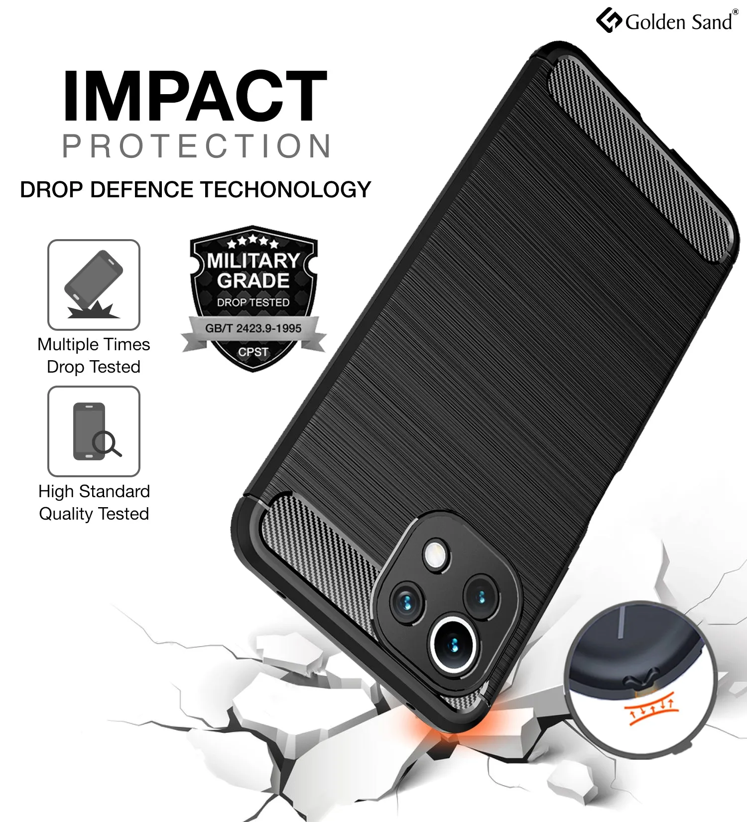 Carbon Fibre Series Shockproof Armor Back Cover for Xiaomi 11 Lite NE 5G, Xiaomi Mi 11 Lite, Xiaomi Mi 11 Lite 5G, 6.55 inch, Black