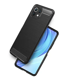Carbon Fibre Series Shockproof Armor Back Cover for Xiaomi 11 Lite NE 5G, Xiaomi Mi 11 Lite, Xiaomi Mi 11 Lite 5G, 6.55 inch, Black