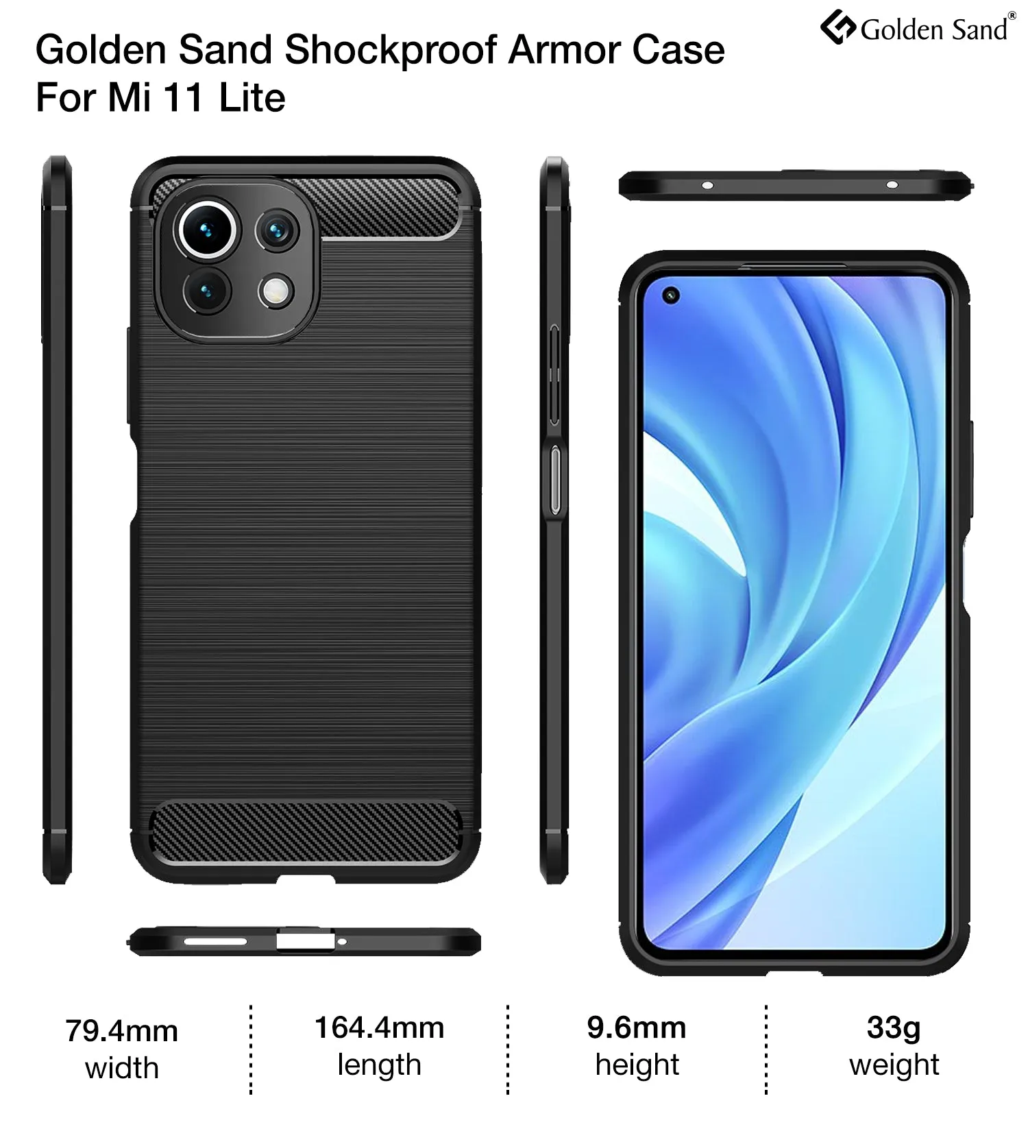 Carbon Fibre Series Shockproof Armor Back Cover for Xiaomi 11 Lite NE 5G, Xiaomi Mi 11 Lite, Xiaomi Mi 11 Lite 5G, 6.55 inch, Black