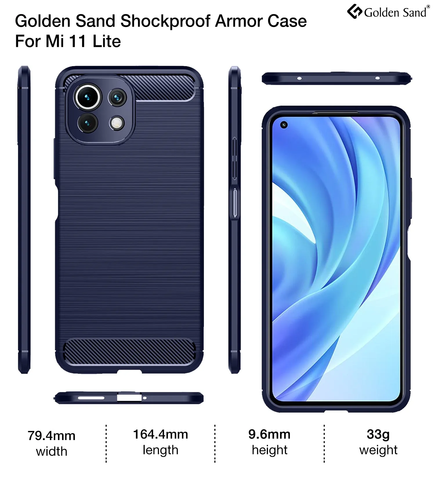 Carbon Fibre Series Shockproof Armor Back Cover for Xiaomi 11 Lite NE 5G, Xiaomi Mi 11 Lite, Xiaomi Mi 11 Lite 5G, 6.55 inch, Blue