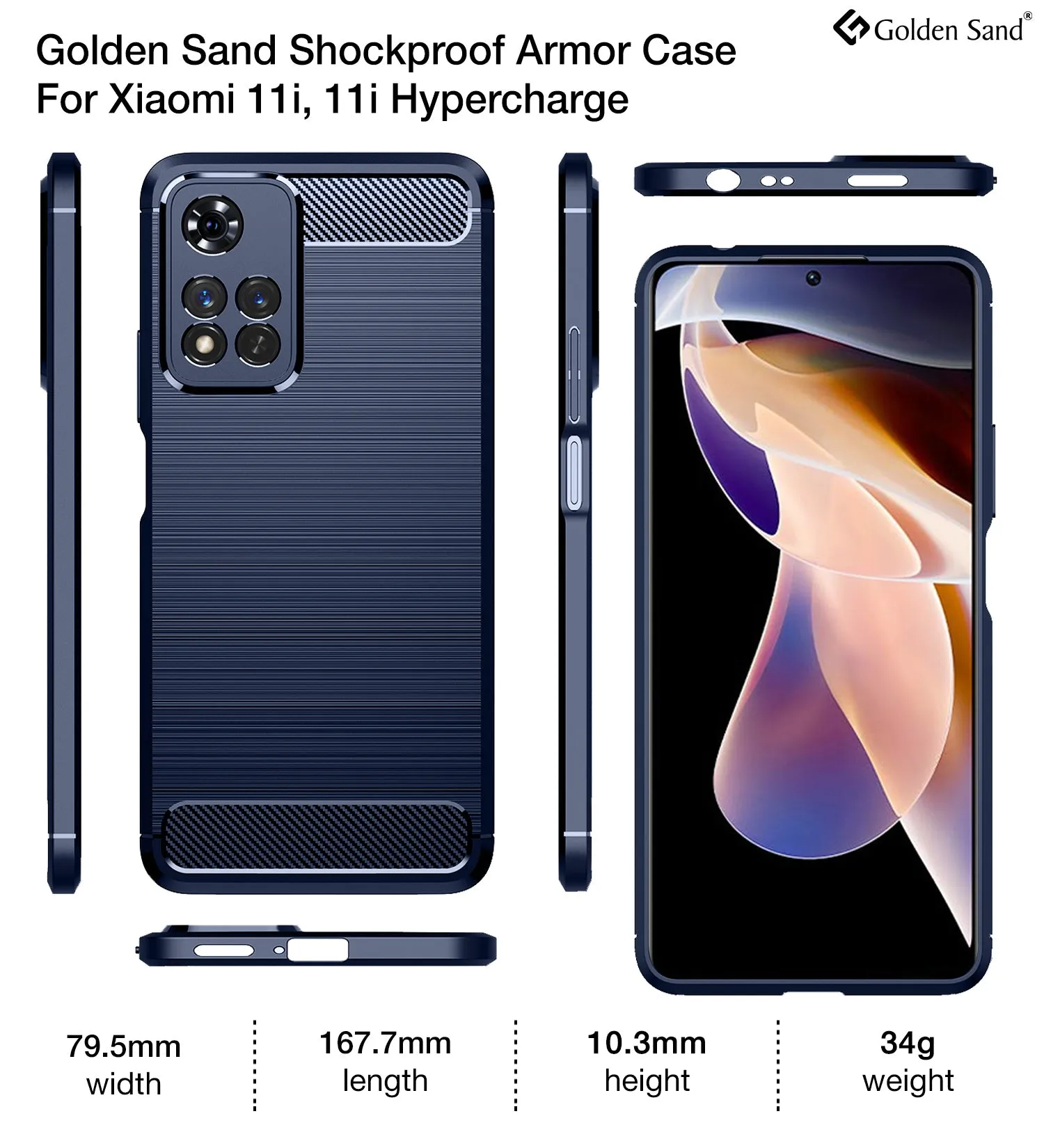 Carbon Fibre Series Shockproof Armor Back Cover for Xiaomi 11i, Xiaomi 11i HyperCharge 5G, 6.67 inch, Milkyway Blue