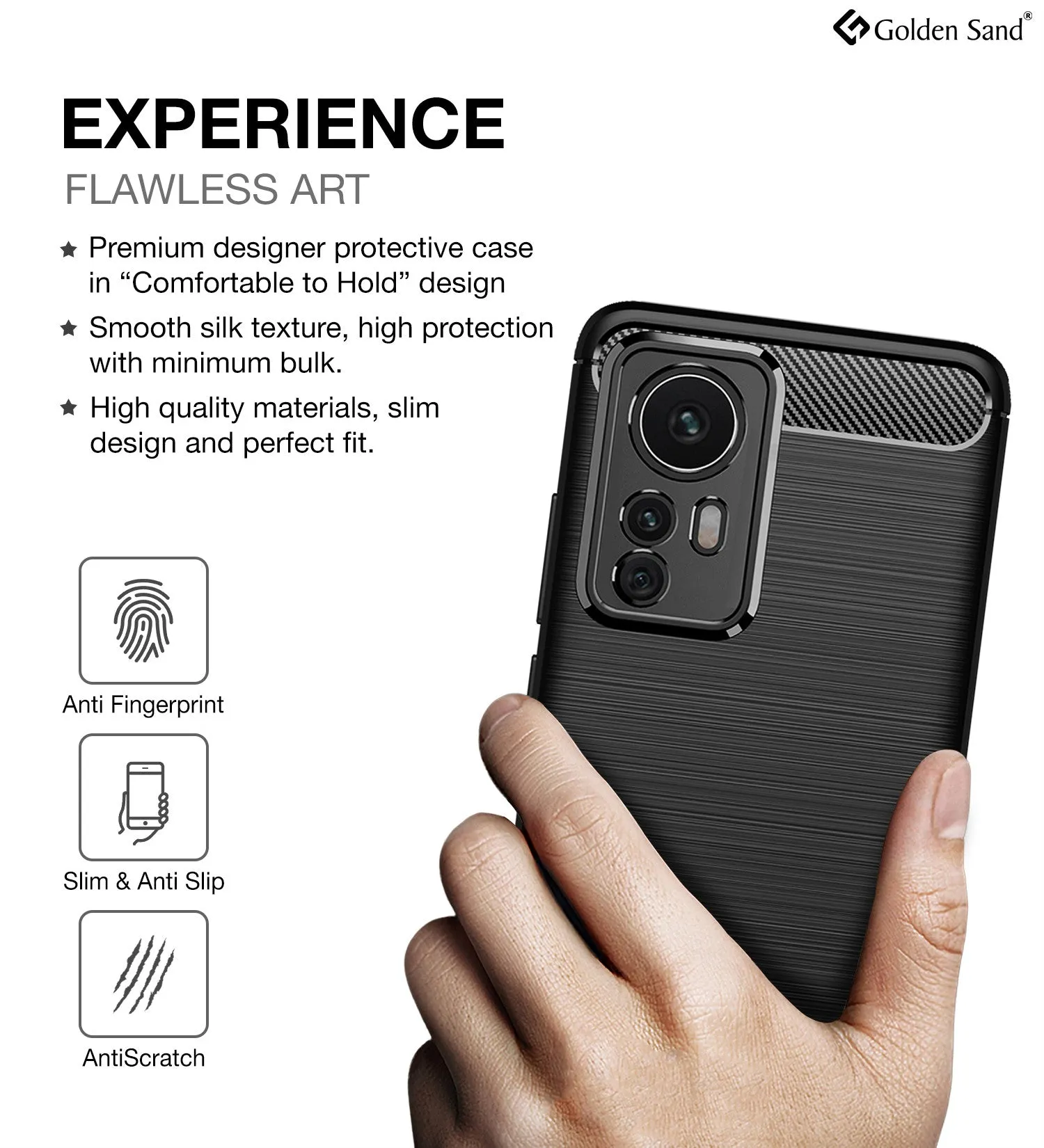 Carbon Fibre Series Shockproof Armor Back Cover for Xiaomi 12 Pro 5G, 6.73 inch, Black