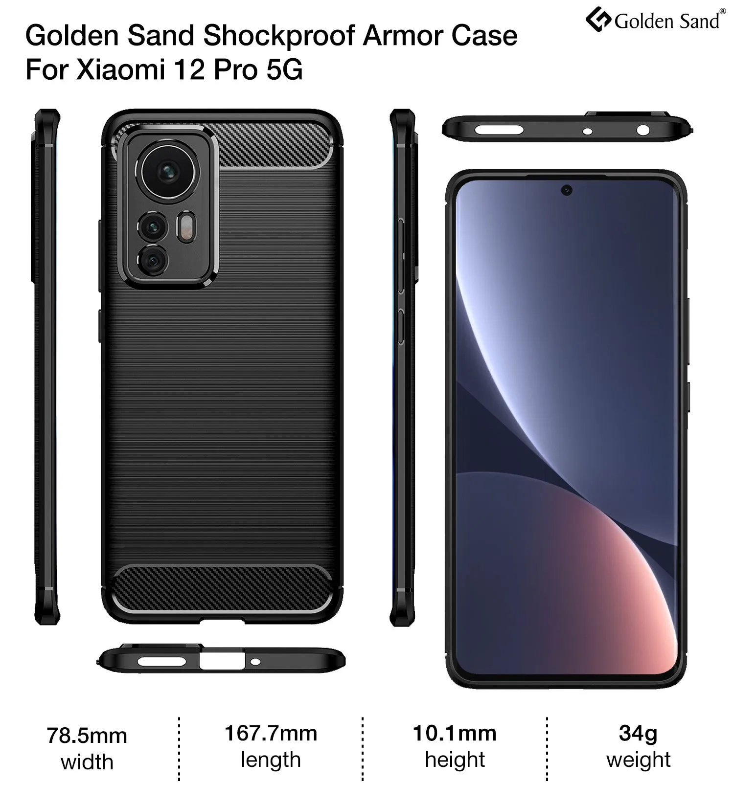 Carbon Fibre Series Shockproof Armor Back Cover for Xiaomi 12 Pro 5G, 6.73 inch, Black