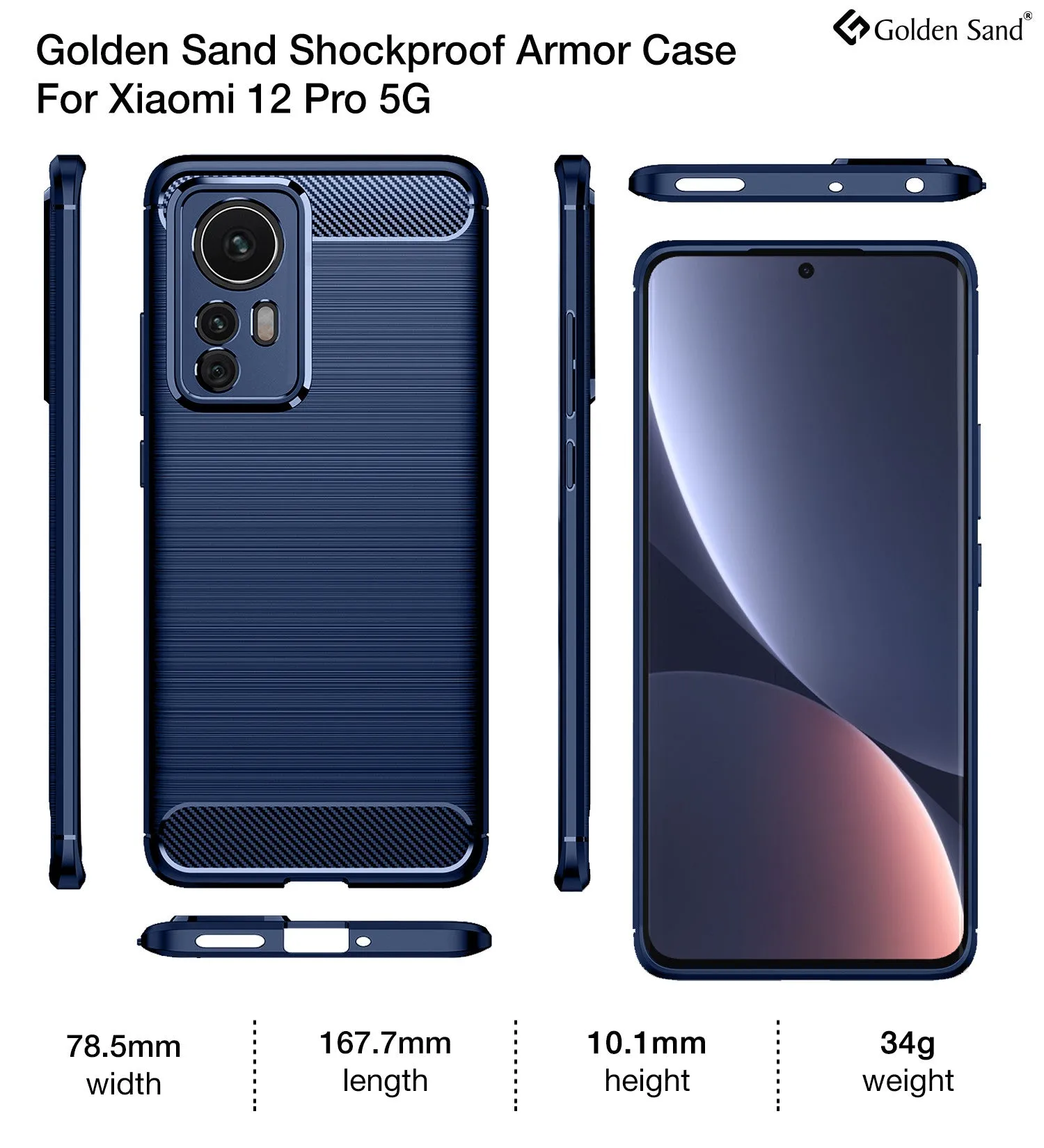 Carbon Fibre Series Shockproof Armor Back Cover for Xiaomi 12 Pro 5G, 6.73 inch, Blue