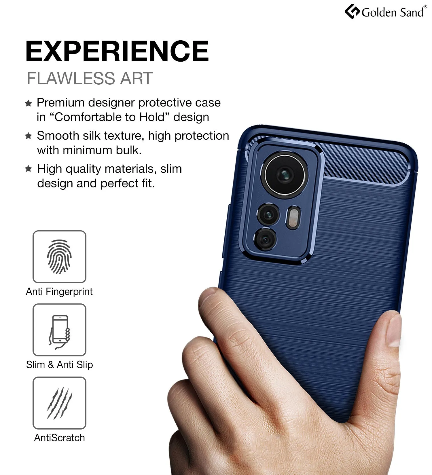 Carbon Fibre Series Shockproof Armor Back Cover for Xiaomi 12 Pro 5G, 6.73 inch, Blue