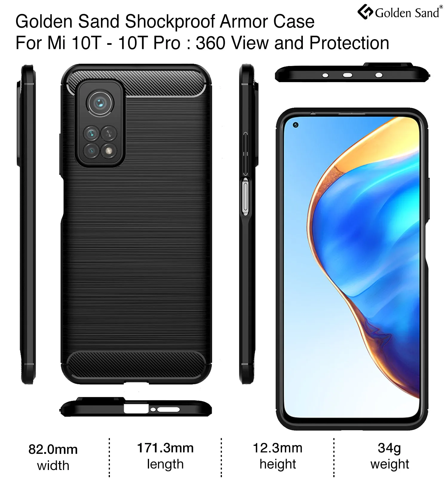 Carbon Fibre Series Shockproof Armor Back Cover for Xiaomi Mi 10T Pro, Mi10T, Black