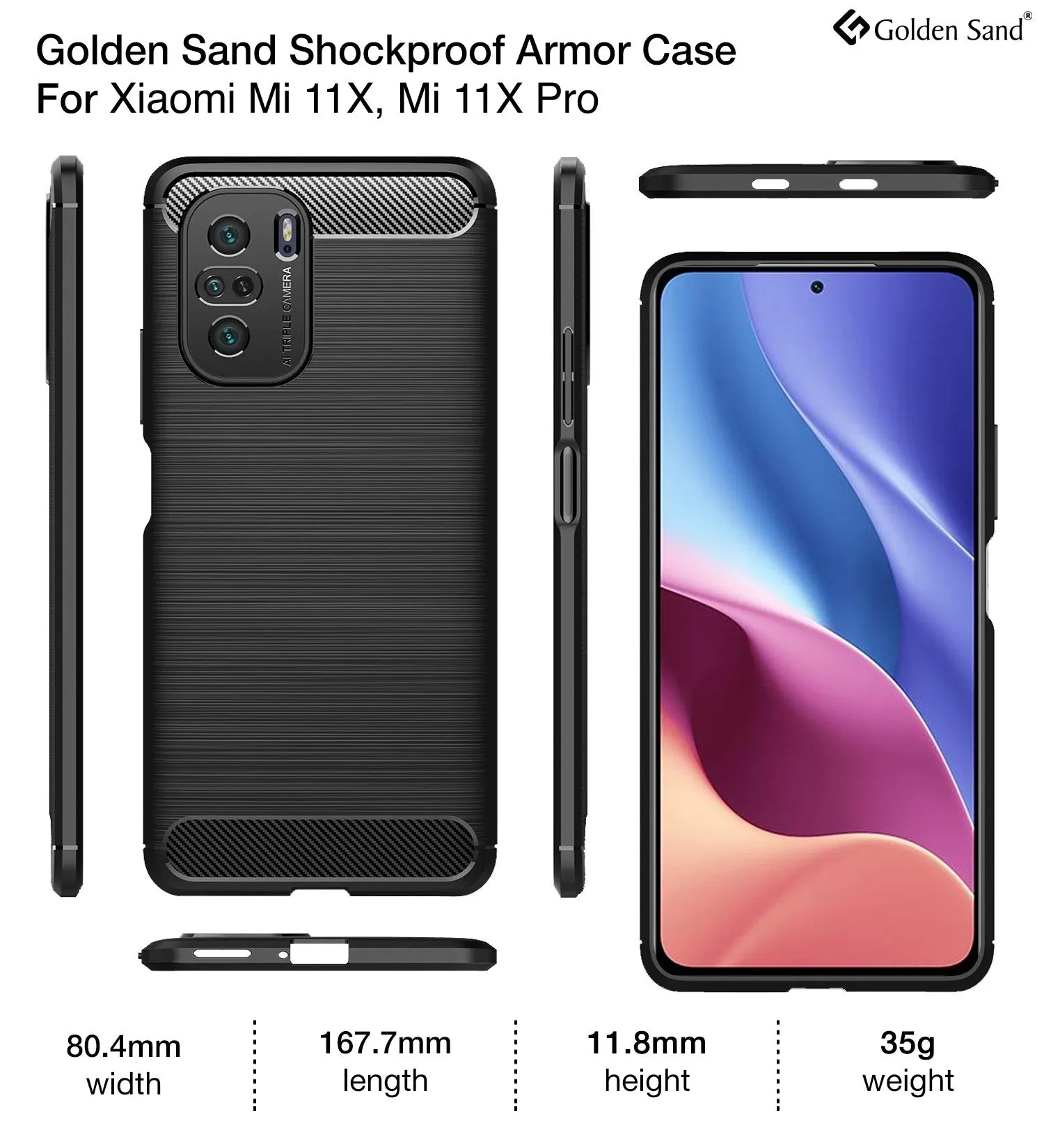 Carbon Fibre Series Shockproof Armor Back Cover for Xiaomi Mi 11X 5G, Xiaomi Mi 11X Pro 5G, 6.67 inch, Black