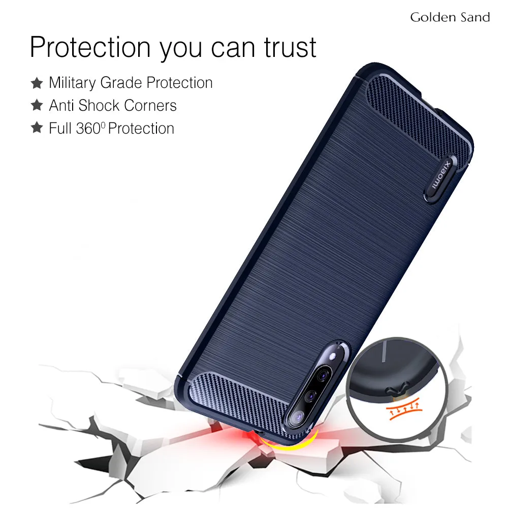 Carbon Fibre Series Shockproof Armor Back Cover for Xiaomi Mi A3 6.1 inch, Blue