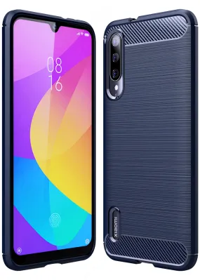 Carbon Fibre Series Shockproof Armor Back Cover for Xiaomi Mi A3 6.1 inch, Blue