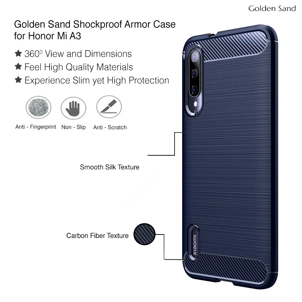 Carbon Fibre Series Shockproof Armor Back Cover for Xiaomi Mi A3 6.1 inch, Blue