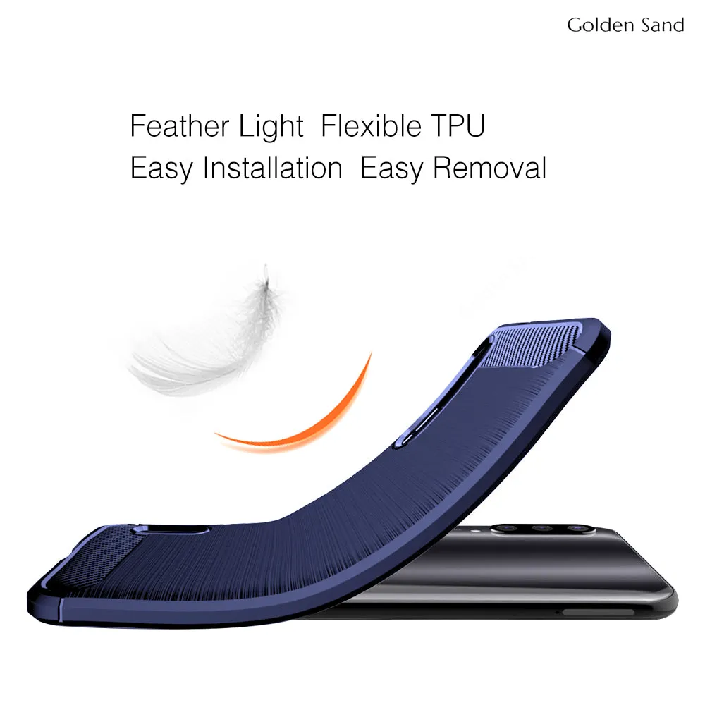 Carbon Fibre Series Shockproof Armor Back Cover for Xiaomi Mi A3 6.1 inch, Blue