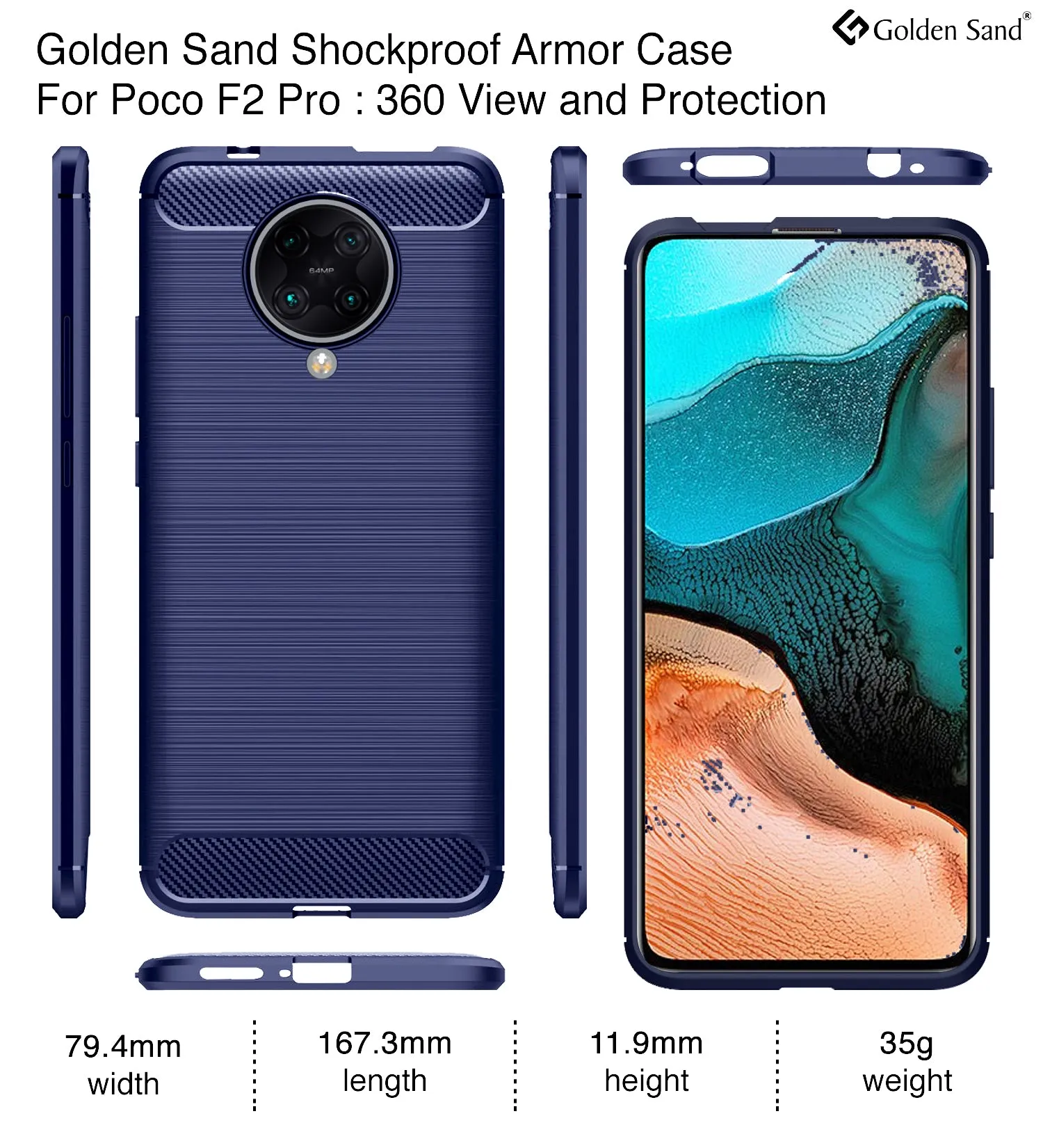Carbon Fibre Series Shockproof Armor Back Cover for Xiaomi Poco F2 Pro 6.67 inch, Blue