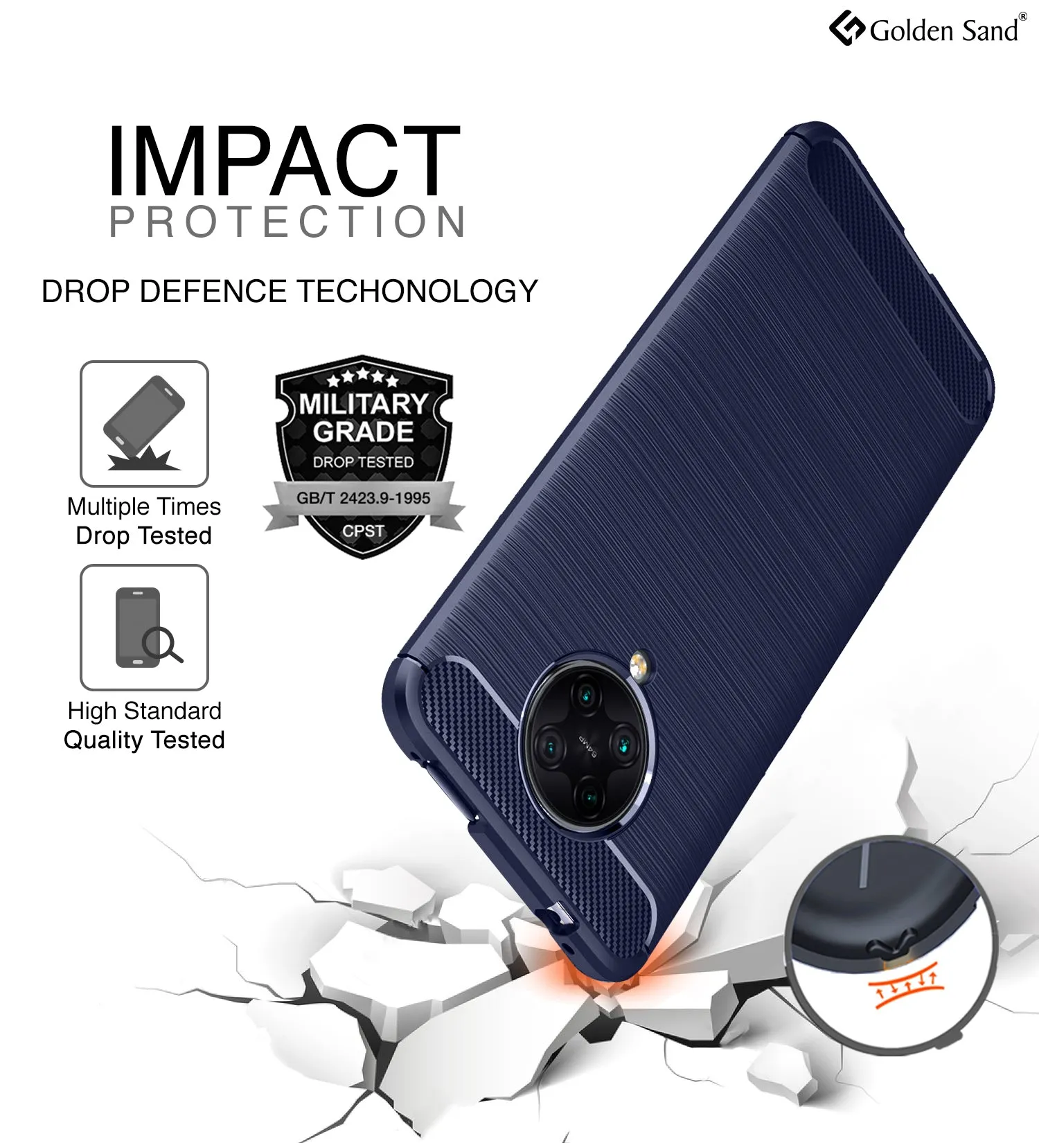 Carbon Fibre Series Shockproof Armor Back Cover for Xiaomi Poco F2 Pro 6.67 inch, Blue