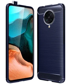 Carbon Fibre Series Shockproof Armor Back Cover for Xiaomi Poco F2 Pro 6.67 inch, Blue