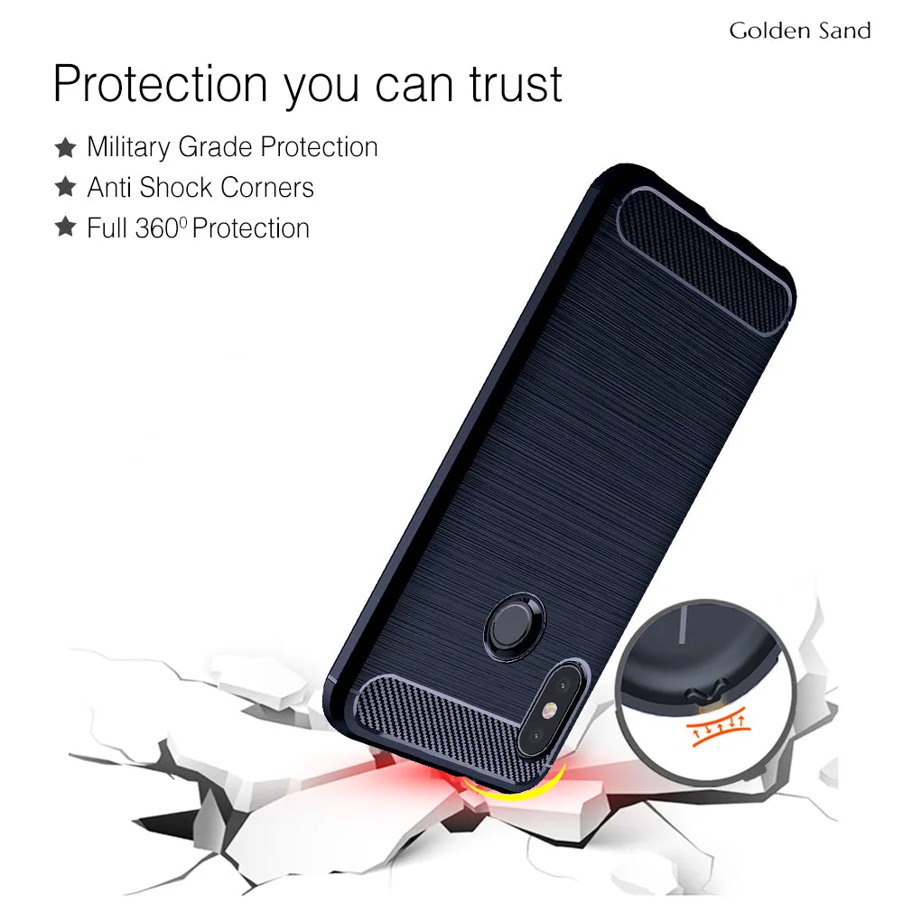 Carbon Fibre Series Shockproof Armor Back Cover for Xiaomi Redmi 6 Pro 5.84 inch, Blue