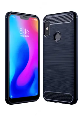 Carbon Fibre Series Shockproof Armor Back Cover for Xiaomi Redmi 6 Pro 5.84 inch, Blue