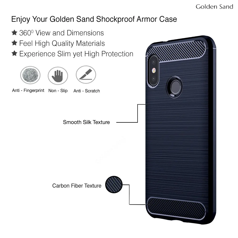 Carbon Fibre Series Shockproof Armor Back Cover for Xiaomi Redmi 6 Pro 5.84 inch, Blue
