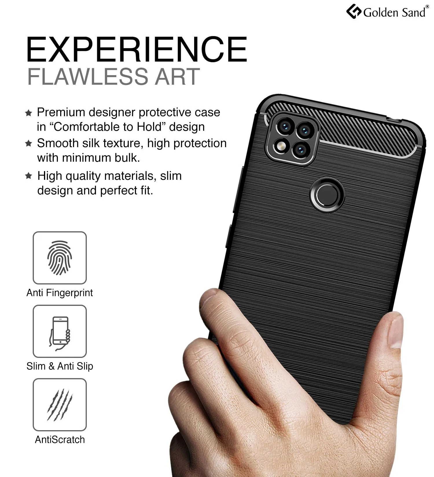 Carbon Fibre Series Shockproof Armor Back Cover for Xiaomi Redmi 9, 6.53 inch, Black