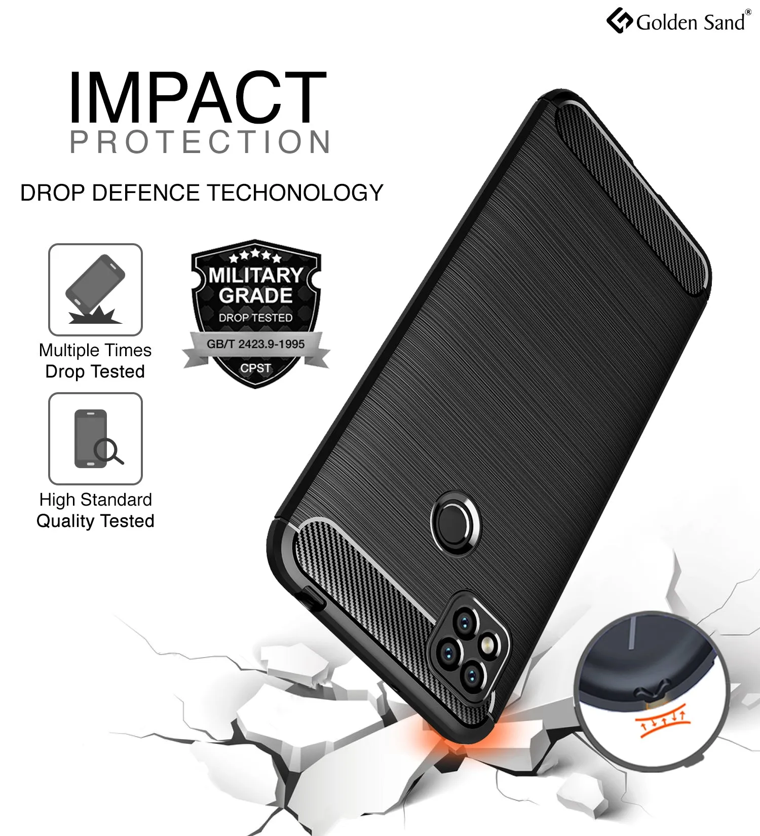 Carbon Fibre Series Shockproof Armor Back Cover for Xiaomi Redmi 9, 6.53 inch, Black