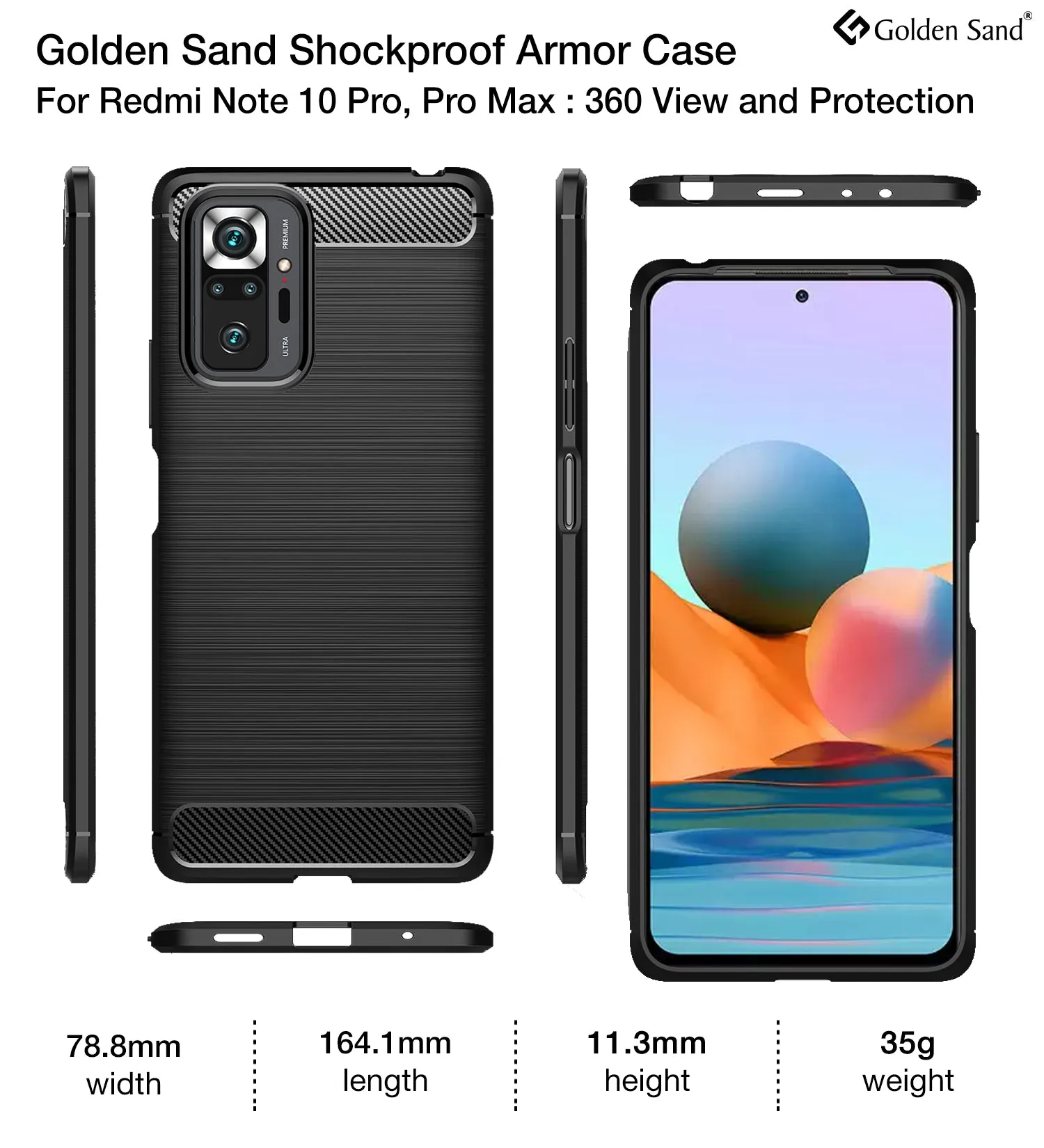 Carbon Fibre Series Shockproof Armor Back Cover for Xiaomi Redmi Note 10 Pro, Xiaomi Redmi Note 10 Pro Max, 6.67 inch, Black