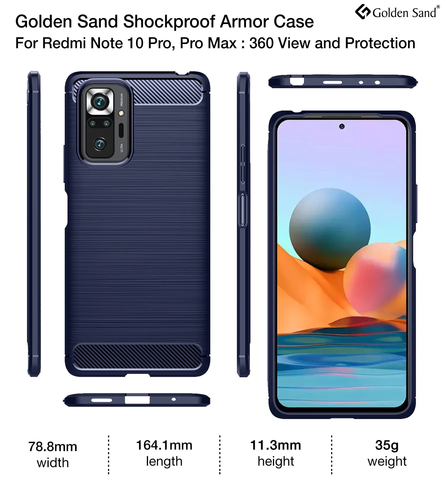 Carbon Fibre Series Shockproof Armor Back Cover for Xiaomi Redmi Note 10 Pro, Xiaomi Redmi Note 10 Pro Max, 6.67 inch, Blue