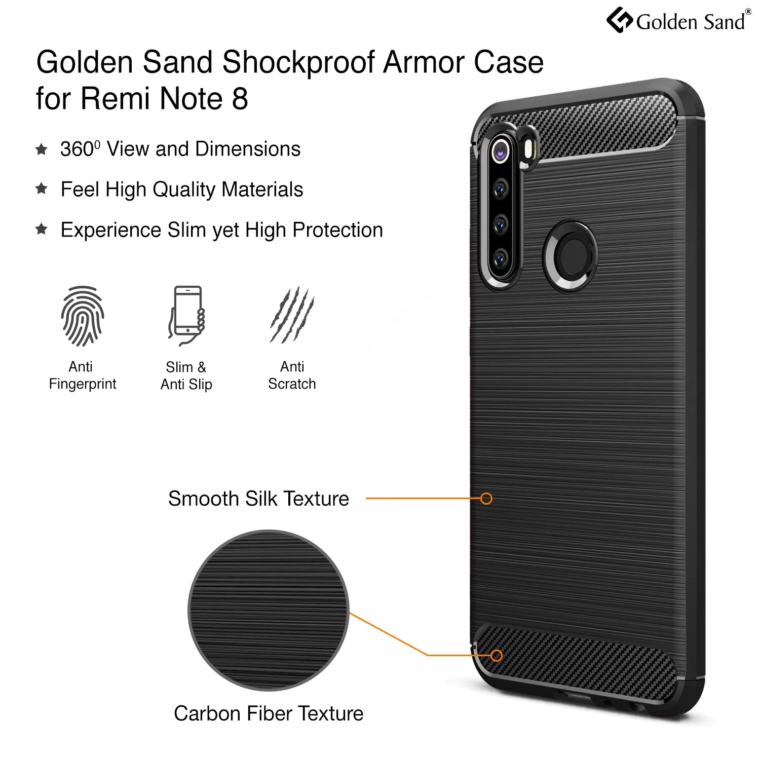 Carbon Fibre Series Shockproof Armor Back Cover for Xiaomi Redmi Note 8 6.3 inch, Black