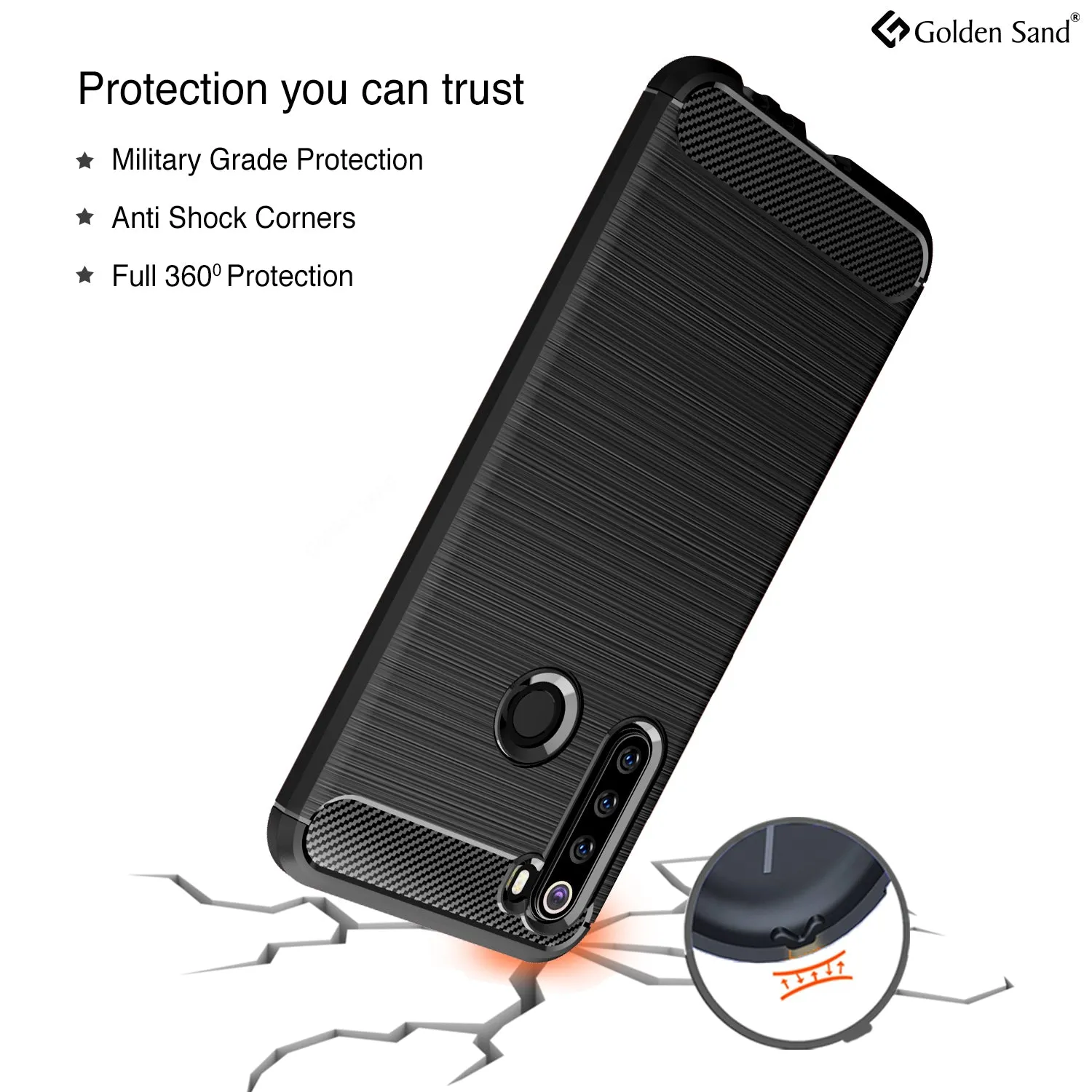 Carbon Fibre Series Shockproof Armor Back Cover for Xiaomi Redmi Note 8 6.3 inch, Black
