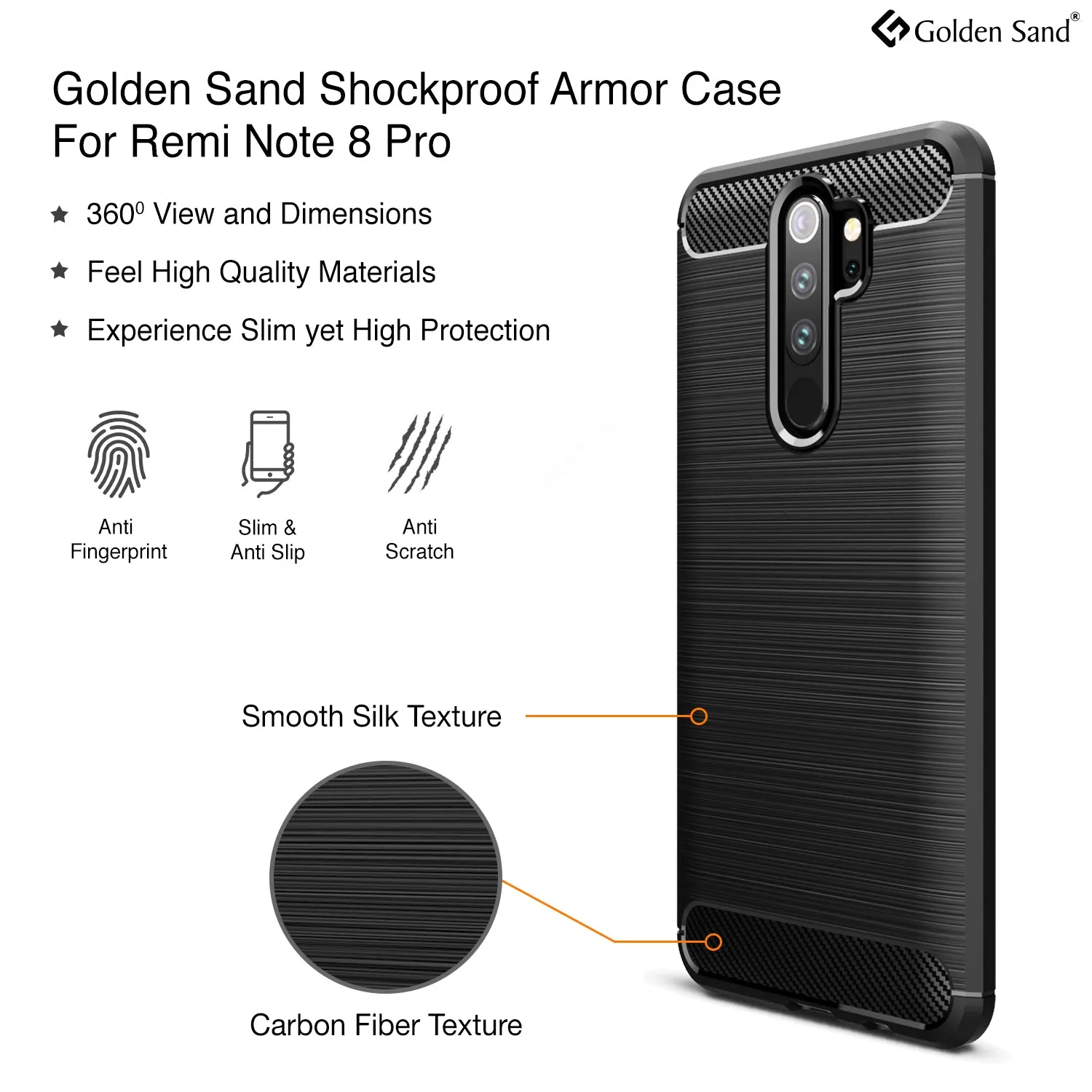 Carbon Fibre Series Shockproof Armor Back Cover for Xiaomi Redmi Note 8 Pro 6.53 inch, Black