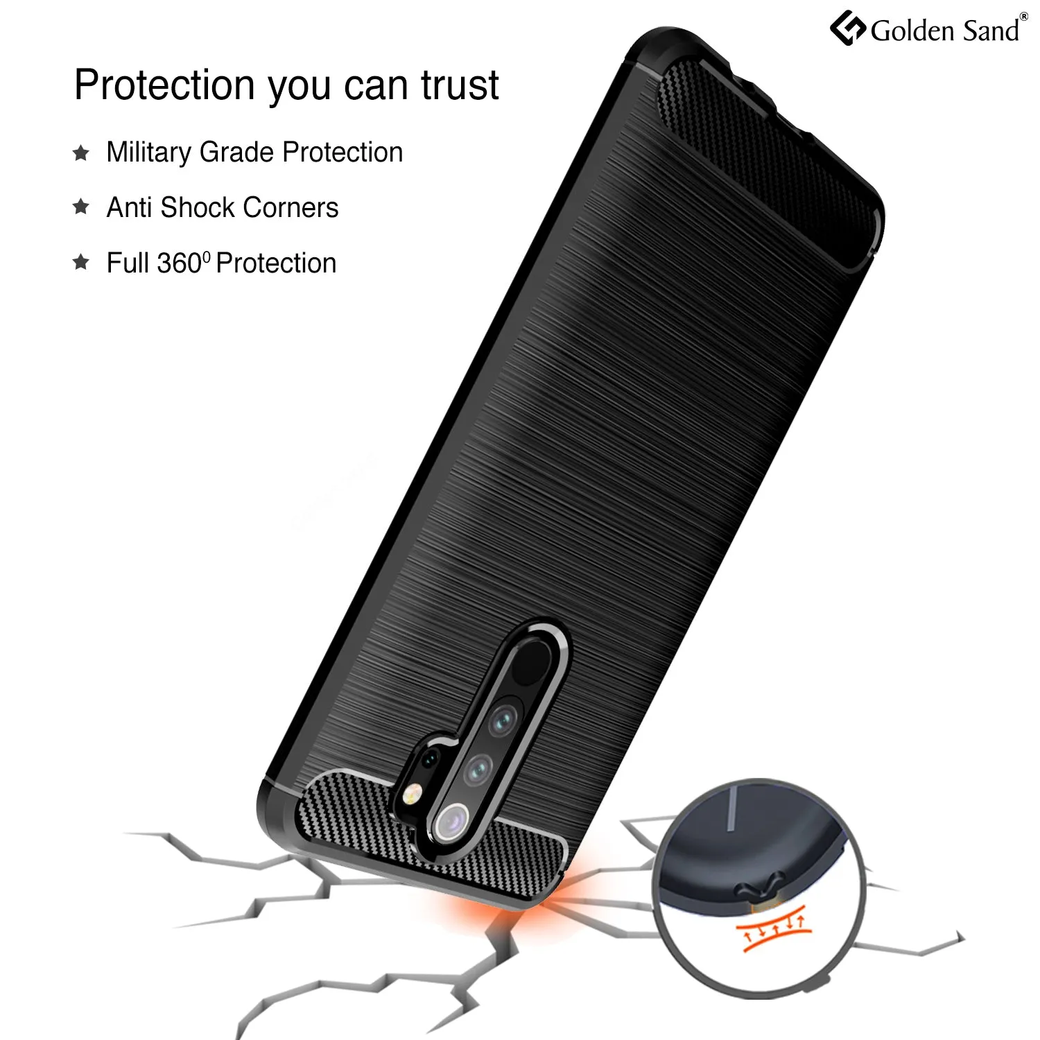 Carbon Fibre Series Shockproof Armor Back Cover for Xiaomi Redmi Note 8 Pro 6.53 inch, Black