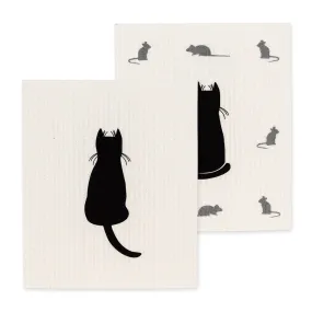 Cat & Mice Swedish Dish Cloth - set of 2