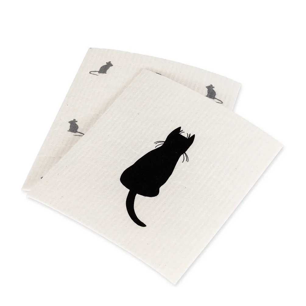 Cat & Mice Swedish Dish Cloth - set of 2