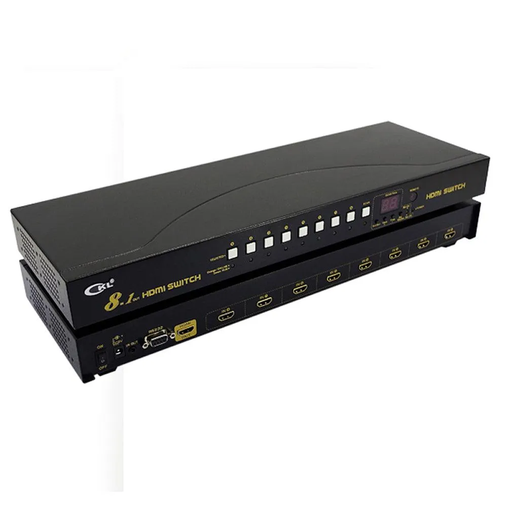 CKL 8 Port HDMI Switch 1080P 3D, HDMI Switcher Selector Box 8 in 1 out Supports IR Remote RS232 Control