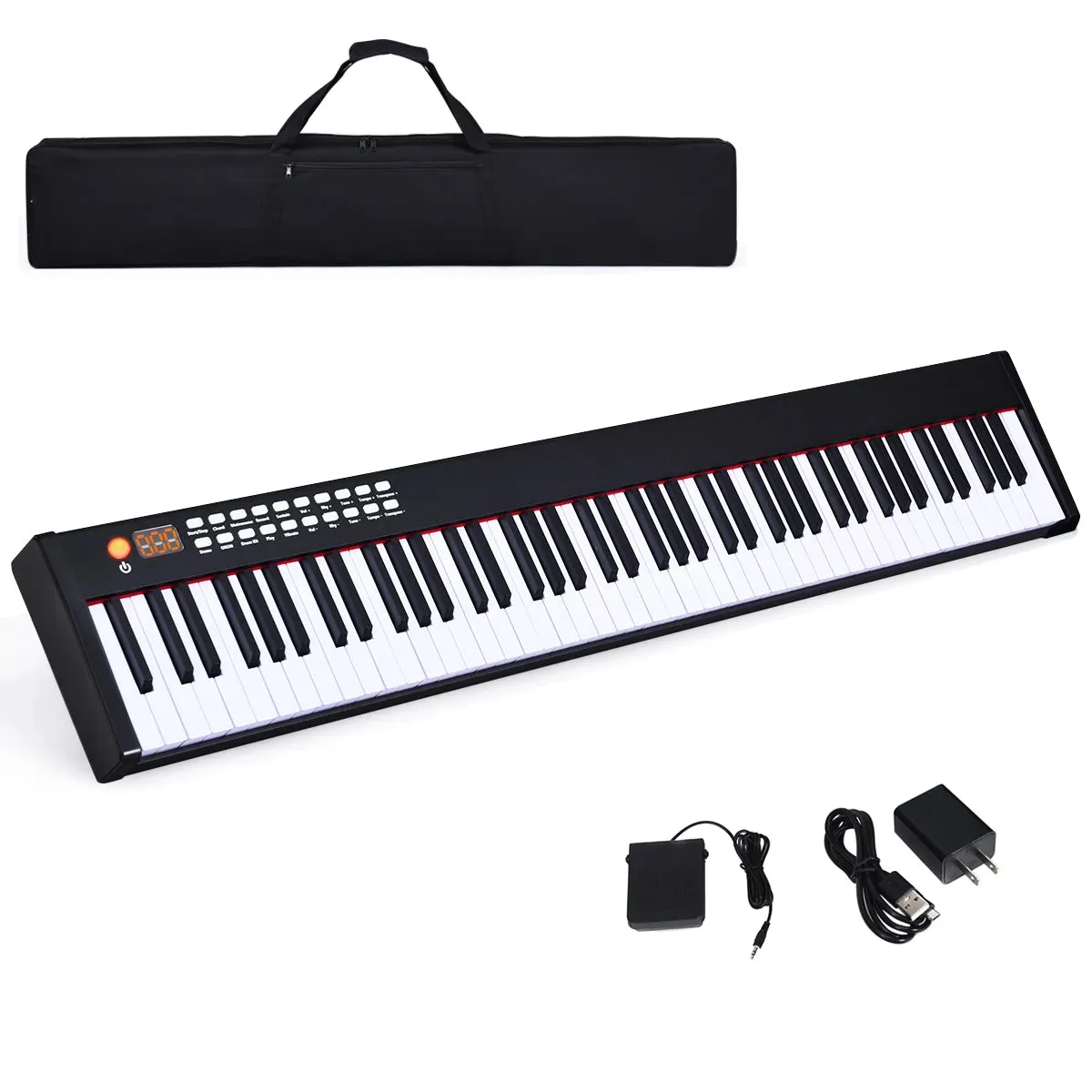 Costway BXII 88 Key Digital Piano MIDI Keyboard w/ Pedal & Bag Black  MU70002BK