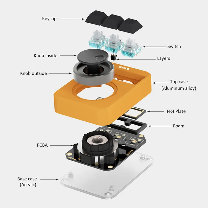 DOIO KB03-01K Macro Keyboard 3 Keys   1 Knob Macro Pad