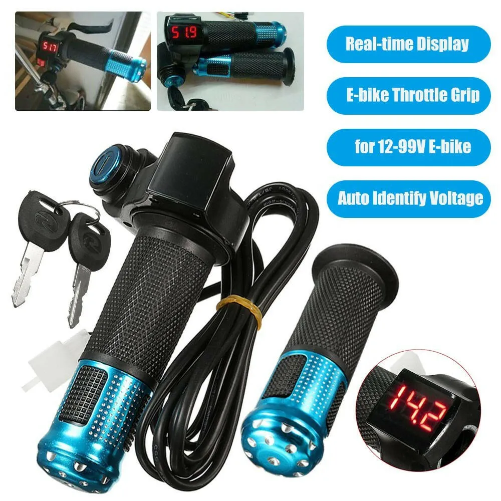Electric E-bike Bicycle Throttle Grip Scooter Handlebar LEDs Digital Meter Tube