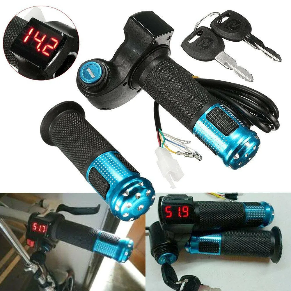 Electric E-bike Bicycle Throttle Grip Scooter Handlebar LEDs Digital Meter Tube