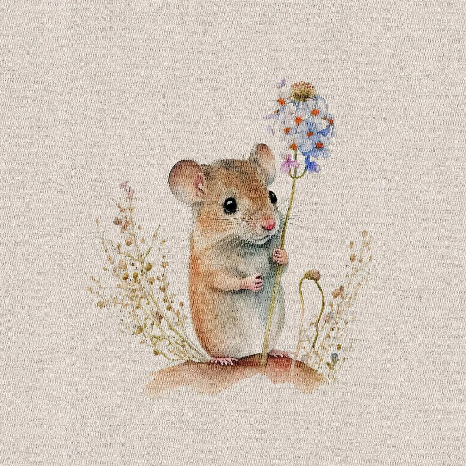 Field Mice Panel cushion linen look Cotton Rich Panel fabric M1794-3