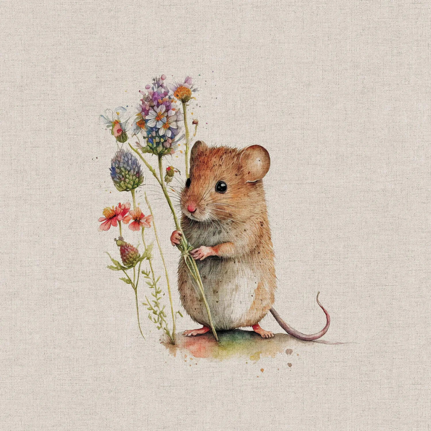 Field Mice Panel cushion linen look Cotton Rich Panel fabric M1794-3