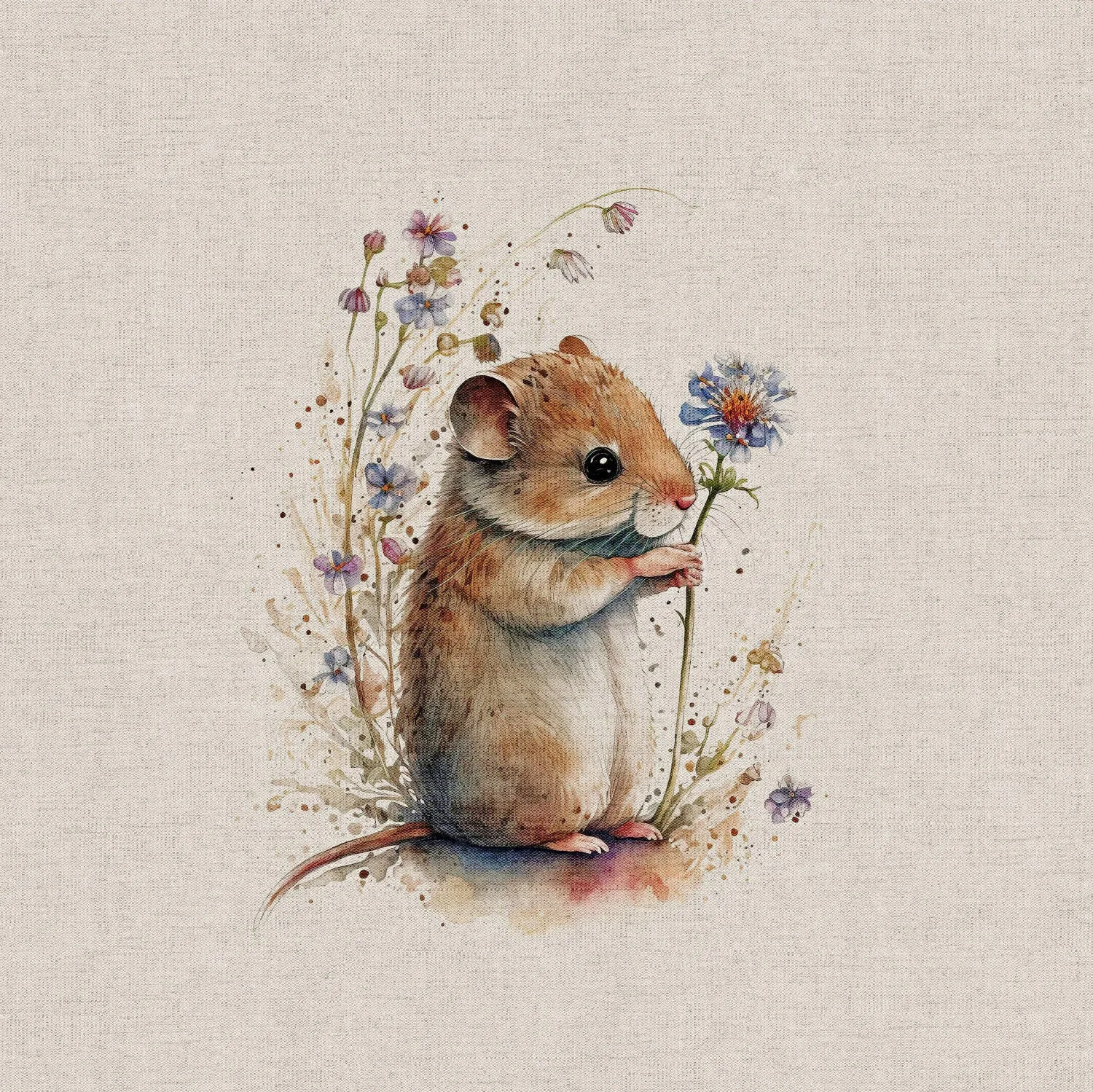 Field Mice Panel cushion linen look Cotton Rich Panel fabric M1794-3